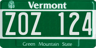 VT license plate ZOZ124