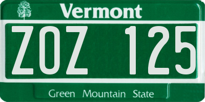 VT license plate ZOZ125