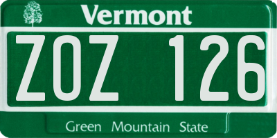 VT license plate ZOZ126