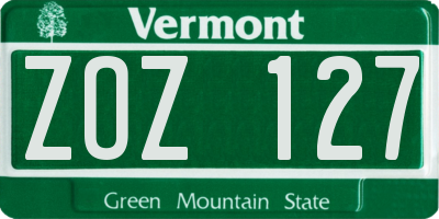 VT license plate ZOZ127