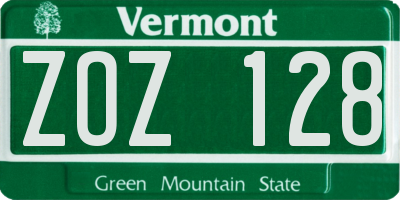 VT license plate ZOZ128