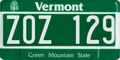 VT license plate ZOZ129