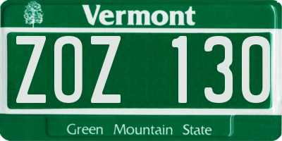 VT license plate ZOZ130