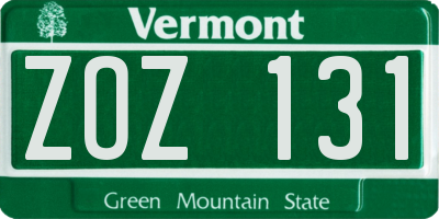 VT license plate ZOZ131