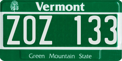 VT license plate ZOZ133