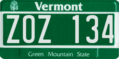 VT license plate ZOZ134