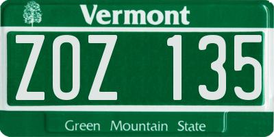 VT license plate ZOZ135
