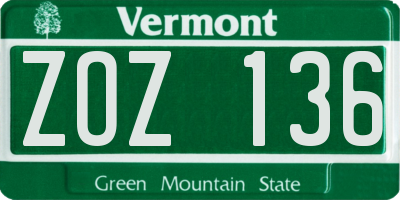 VT license plate ZOZ136