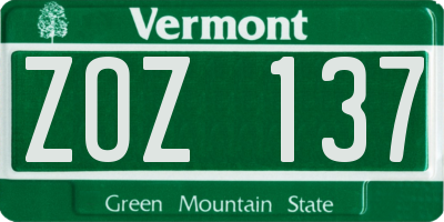 VT license plate ZOZ137