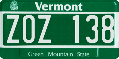 VT license plate ZOZ138