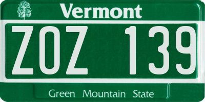 VT license plate ZOZ139