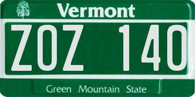 VT license plate ZOZ140
