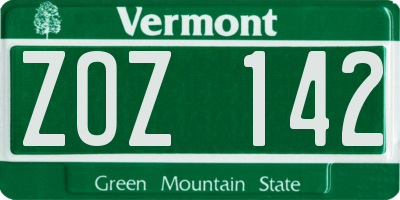 VT license plate ZOZ142