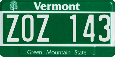 VT license plate ZOZ143