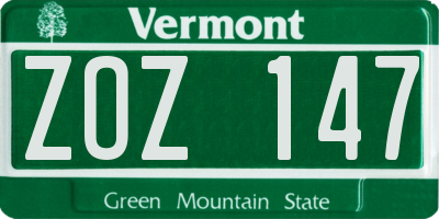 VT license plate ZOZ147