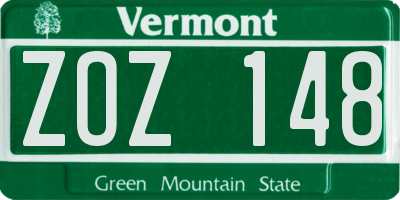 VT license plate ZOZ148