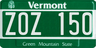 VT license plate ZOZ150