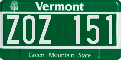 VT license plate ZOZ151