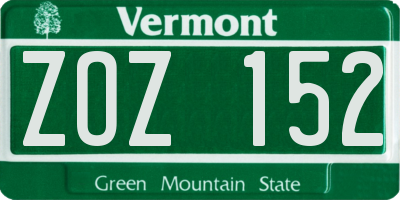 VT license plate ZOZ152