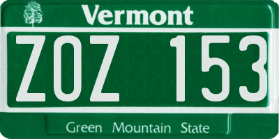 VT license plate ZOZ153