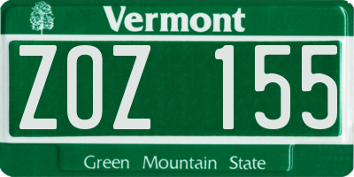 VT license plate ZOZ155