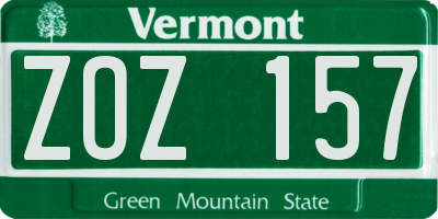 VT license plate ZOZ157