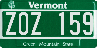 VT license plate ZOZ159