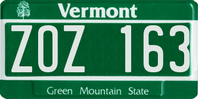 VT license plate ZOZ163