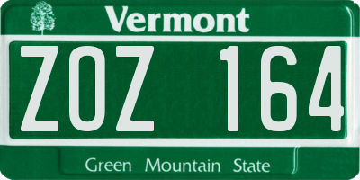 VT license plate ZOZ164