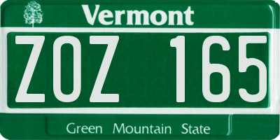 VT license plate ZOZ165