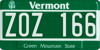 VT license plate ZOZ166