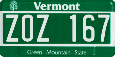 VT license plate ZOZ167