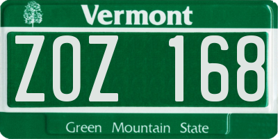 VT license plate ZOZ168