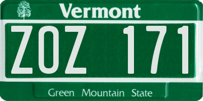 VT license plate ZOZ171