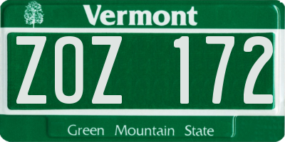 VT license plate ZOZ172