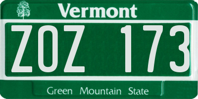 VT license plate ZOZ173