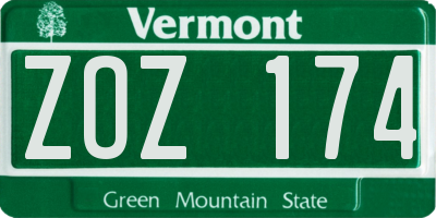 VT license plate ZOZ174