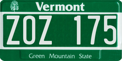 VT license plate ZOZ175
