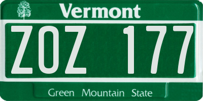 VT license plate ZOZ177