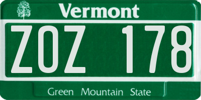 VT license plate ZOZ178