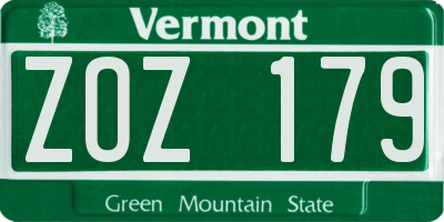 VT license plate ZOZ179