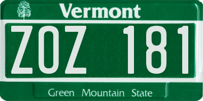 VT license plate ZOZ181