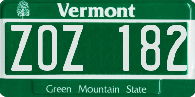 VT license plate ZOZ182