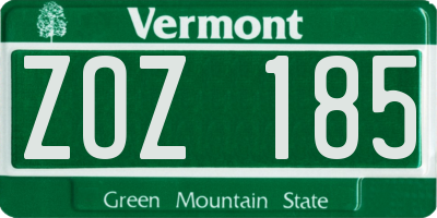 VT license plate ZOZ185