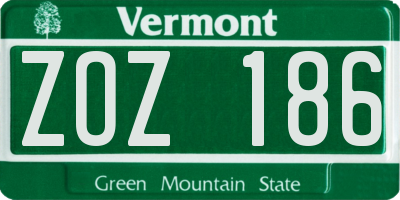 VT license plate ZOZ186