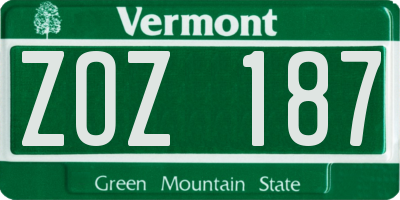 VT license plate ZOZ187