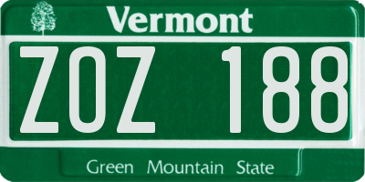 VT license plate ZOZ188