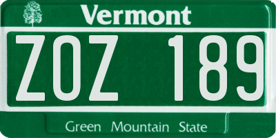 VT license plate ZOZ189