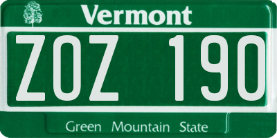 VT license plate ZOZ190
