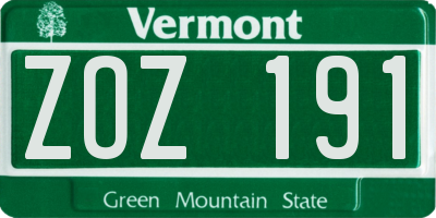 VT license plate ZOZ191